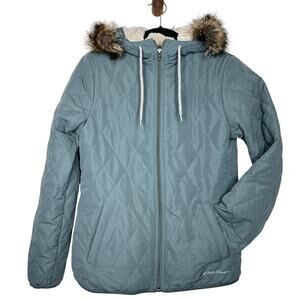 Eddie Bauer Green Quilted Faux Fur Lined Jacket Womens Size Small